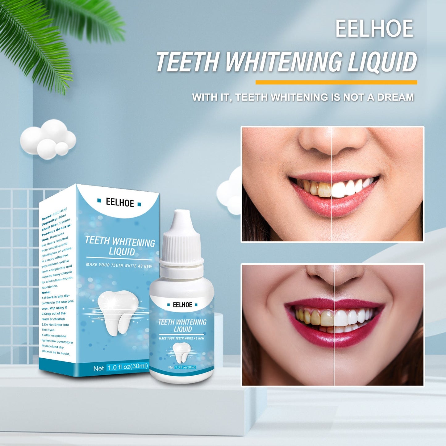 Teeth Whitening Liquid បំបាត់ធ្មេញលឿង ធ្មេញខ្មៅ ធ្មេញបារី ធ្វើអោយខ្យល់ដង្ហើមស្រស់ថ្លា និងធ្វើអោយធ្មេញភ្លឺ 