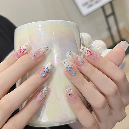 Hand-made nail art wholesale 24 pieces of short ballet blush smile cat eye nail art finished product detachable nail stickers