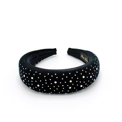 New French headband for women European and American retro diamond-studded sponge flat head buckle solid color fabric wide-brimmed headband hair cave for women