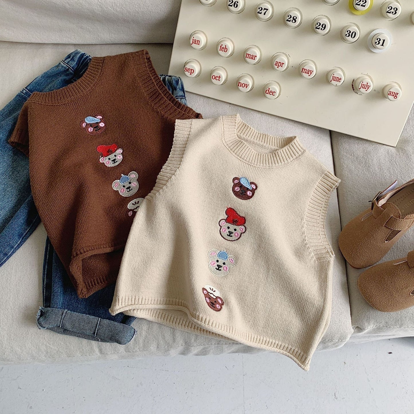 Children's vest Bangcheng 2024 spring children's clothing bear embroidered wool vest boy sweater bottom trend MY0025