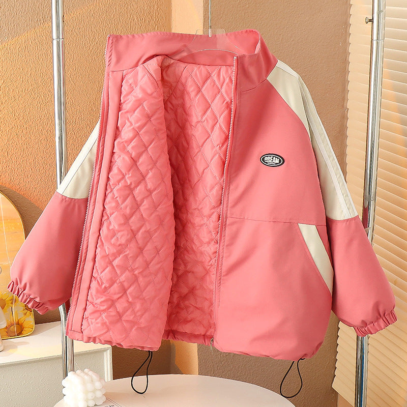 Girls 2024 winter new style quilted thickened jacket mountaineering clothing sports stitching outdoor warm fat wide