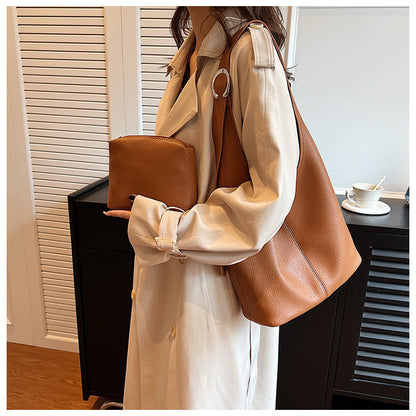 Cross-border casual soft surface large capacity bag for women 2024 new fashion one-shoulder underarm bag two-piece bucket bag 