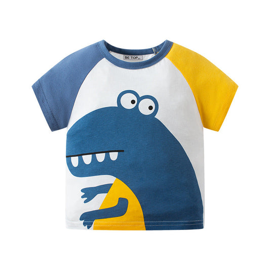 Children's clothing new children's short-sleeved T-shirt Korean summer clothing cartoon dinosaur baby sleeves boy pure cotton summer round neck