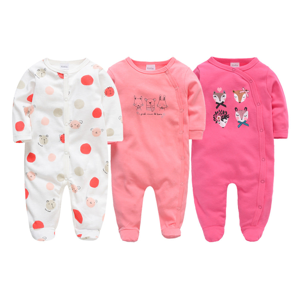 Crawling clothes pure cotton baby jumpsuit 3-piece set baby romper toddler foot-covered long-sleeved newborn pajamas cross-border wholesale