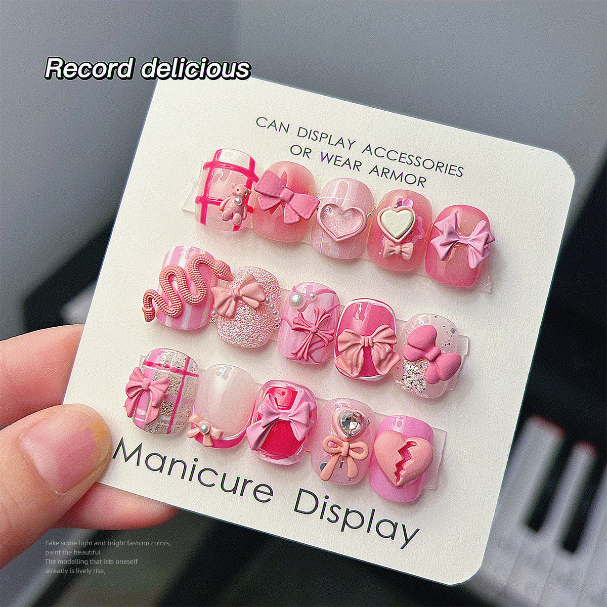 Nail accessories pink sweetheart butterfly combined with gold diamond matte matte texture love bear diamond nail drill