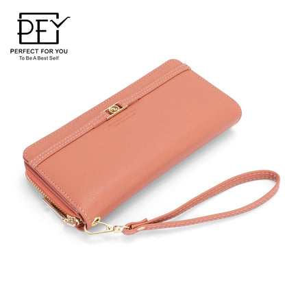 Perfect For You women's wallet solid color long large capacity multi-card slot zipper bag clutch purse 