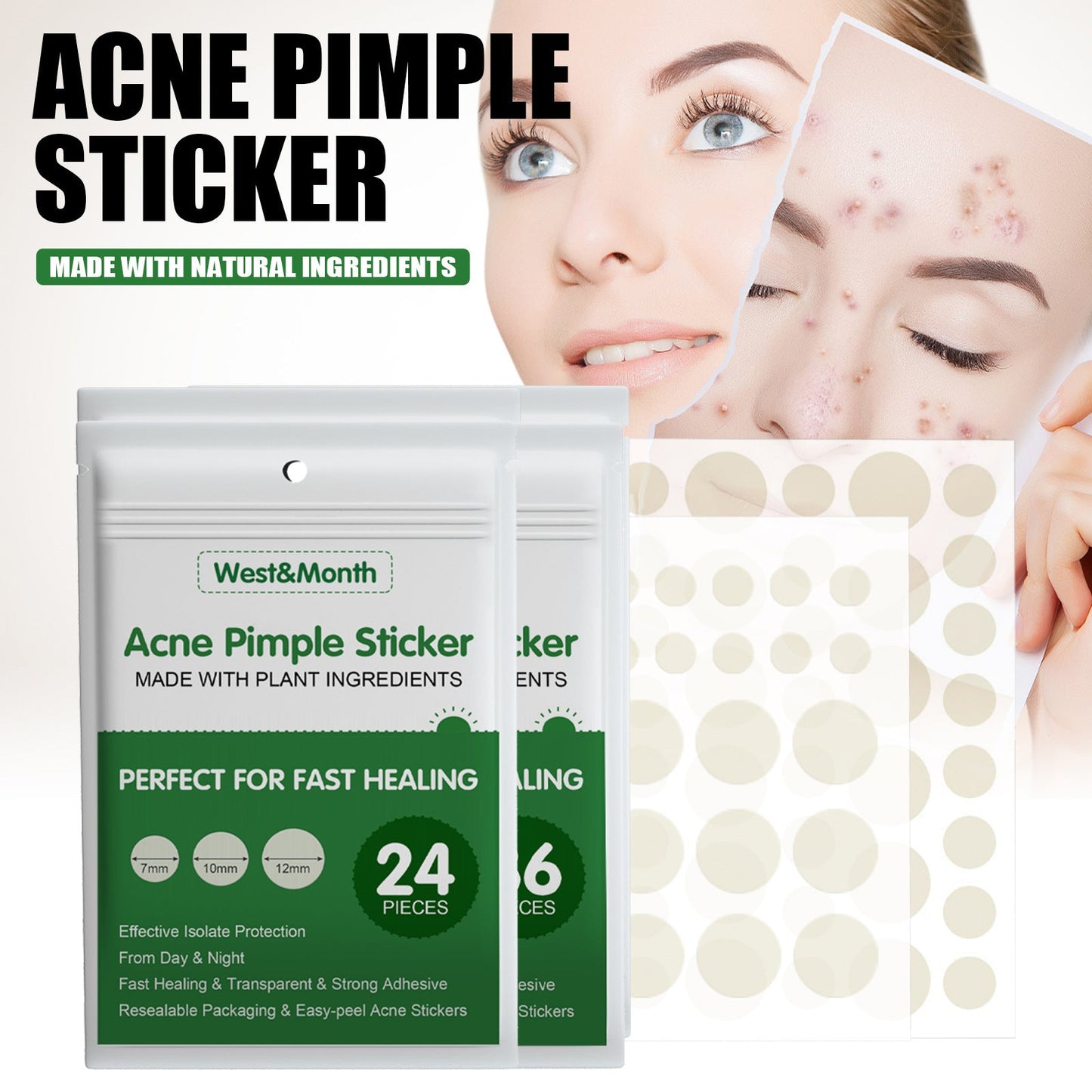 West&amp;Month liquid-absorbing acne patch invisible makeup artificial skin repair essential oil waterproof concealer breathable acne patch 