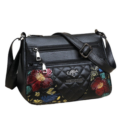 2024 new middle-aged mother bag pure hand-painted pattern fashionable large-capacity embroidery design multi-layer crossbody bag