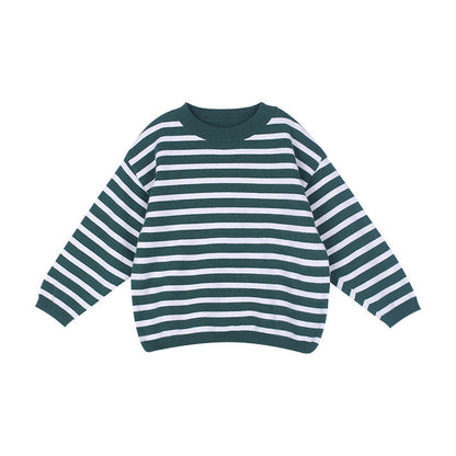 [Clearance Sale] Children's striped sweater 2021 autumn baby contrast color knitted sweater versatile pullover trend