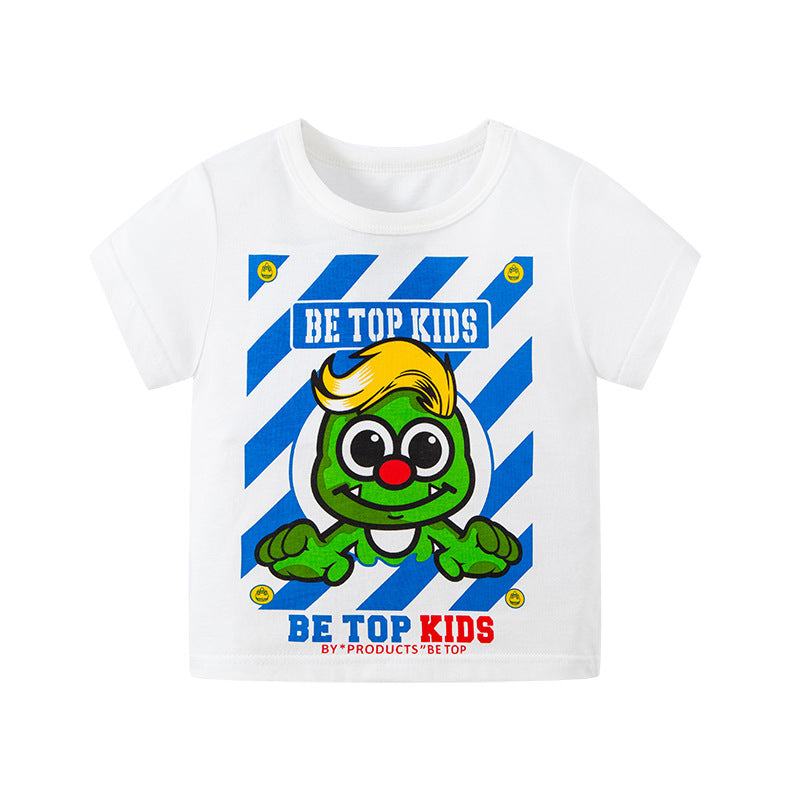 2024 new cross-border Korean summer children's cartoon T-shirt dinosaur pure cotton baby top boy's fashionable T-shirt trend