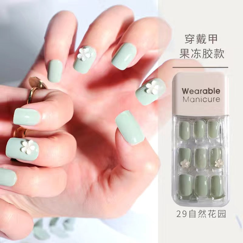 BK wearable nail art patch finished product wholesale spring and winter whitening jelly glue wear and tear square nail piece nail30