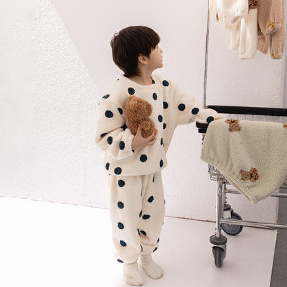 [Clearance Sale] Winter children's thickened velvet warm pajamas baby cloud velvet cartoon home clothes set