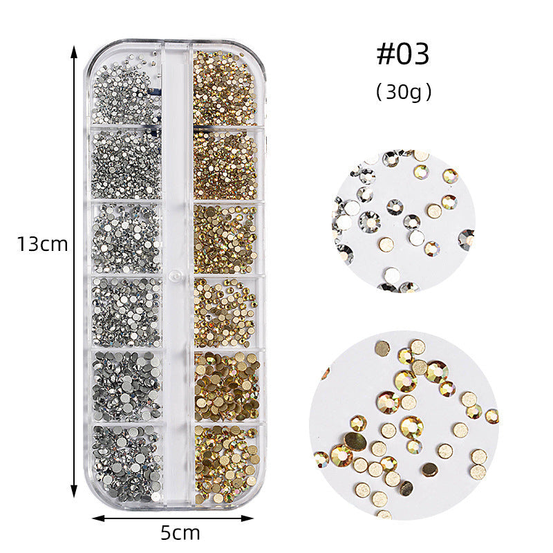 Zhifei nail art high silver flat bottom diamond 12 styles nail art fantasy color AB water diamond decoration shiny diamond long box