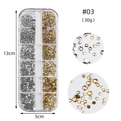 Zhifei nail art high silver flat bottom diamond 12 styles nail art fantasy color AB water diamond decoration shiny diamond long box