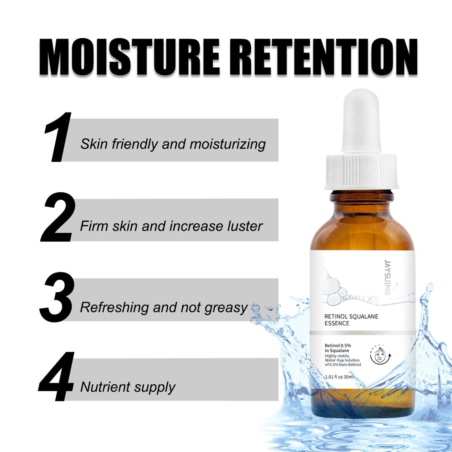 Jaysuing Retinol 0.5% Squalane Essence បន្ថយស្នាមជ្រួញ ចំណុចពណ៌ ខ្មៅ ផ្តល់សំណើម និងភ្លឺថ្លា 