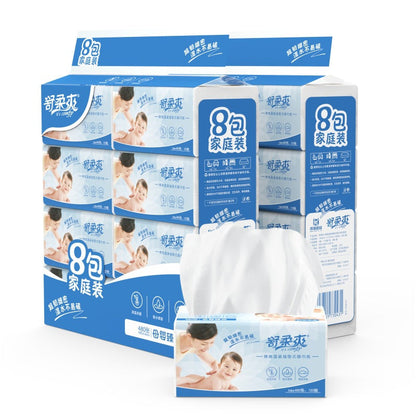 Skin-friendly, comfortable and flexible 8 large packs of quality tissue paper 480 sheets of 4-layer thickened maternal and child tissue paper free shipping