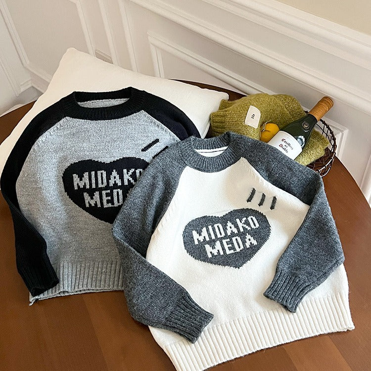 [Clearance Sale] 2023 Winter Children's Thickened Colorblock Sweater Boys and Girls Baby Raglan Warm Knitted Sweater