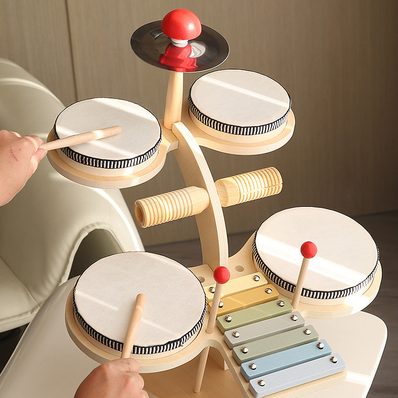 Cross-border children's wooden early education kindergarten baby desktop multi-functional percussion instrument knocking piano and drums educational toys