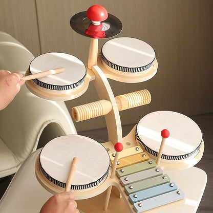 Cross-border children's wooden early education kindergarten baby desktop multi-functional percussion instrument knocking piano and drums educational toys