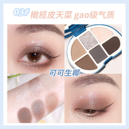 NOVO six-color eyeshadow palette for contouring + highlighting, daily eyeshadow that does not come off, waterproof, earth-colored, light makeup 