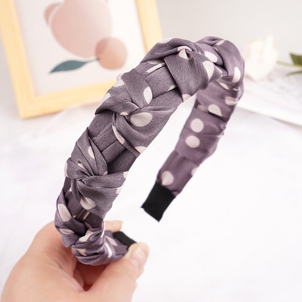 Wave dot headband cream gloss satin pleated ins headband female Korean version of hair accessories fabric hair pressing simple hair cave