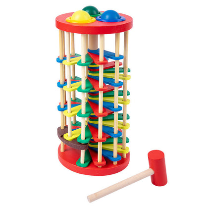 Wooden knock ball ladder children's hand-eye coordination baby colorful rotating ball table wooden early education educational toy