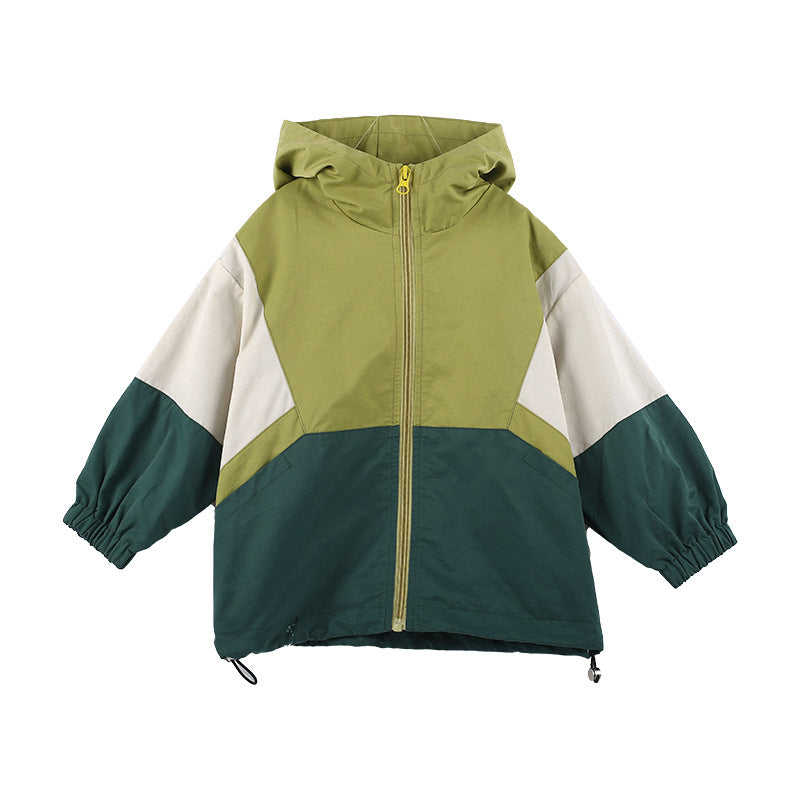 [Clearance Sale] Children's 2023 Spring and Autumn Colorblock Hooded Jacket Boys and Girls Jacket Baby Windproof Open