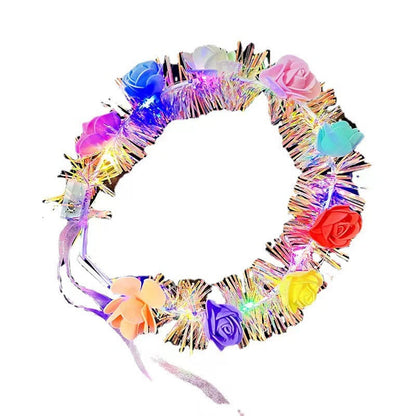 Luminous gold flower garland fairy feather headband Internet celebrity night market push flash headdress scan code gift wholesale