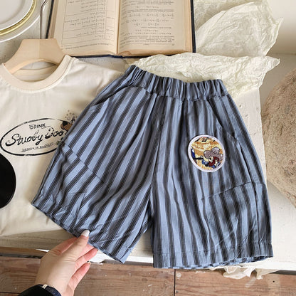 Children's casual pants Bangcheng 2024 summer boys vertical striped Korean casual pants children's clothing standard shorts trend G0192