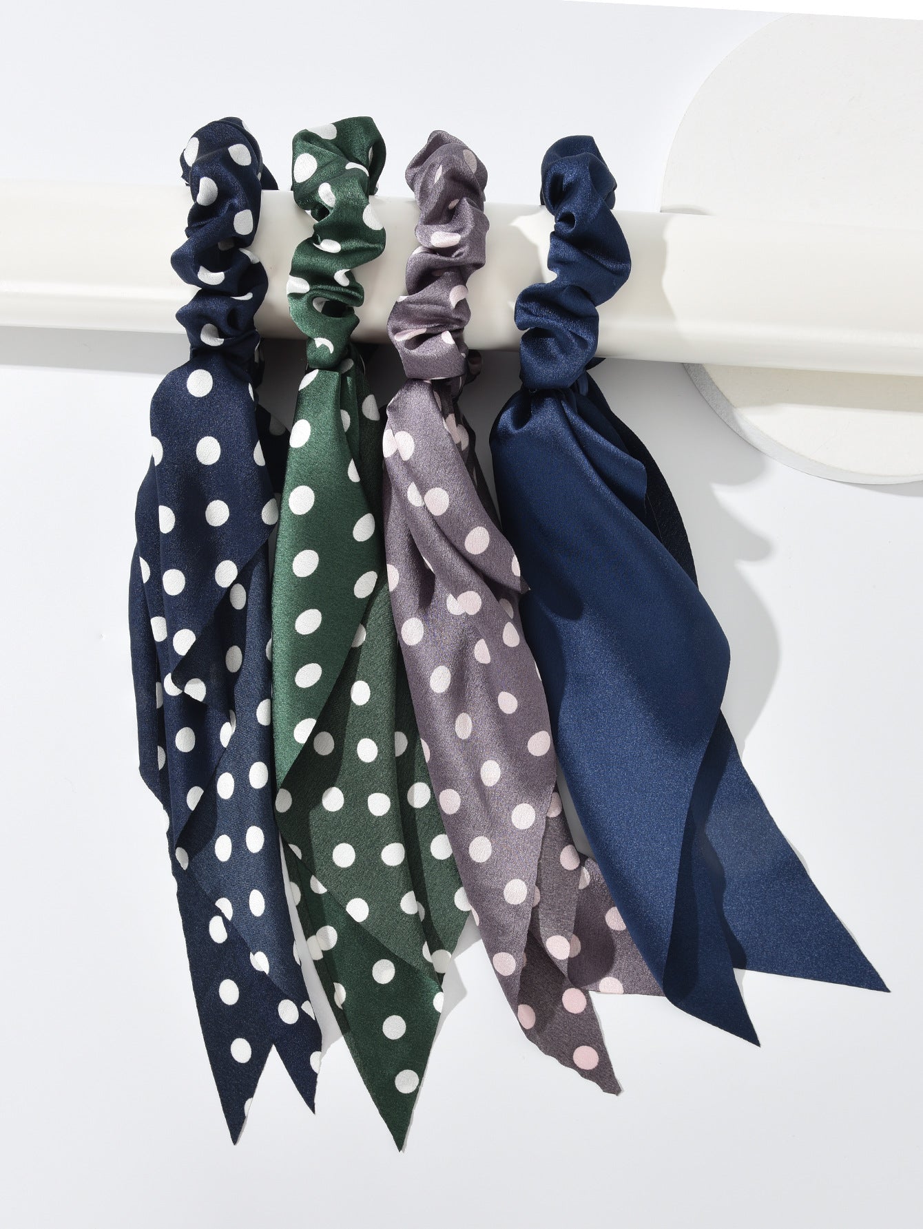 Blue cross-border exclusive new imitation silk dot triangle long ribbon headband female large intestine hair ring head flower set