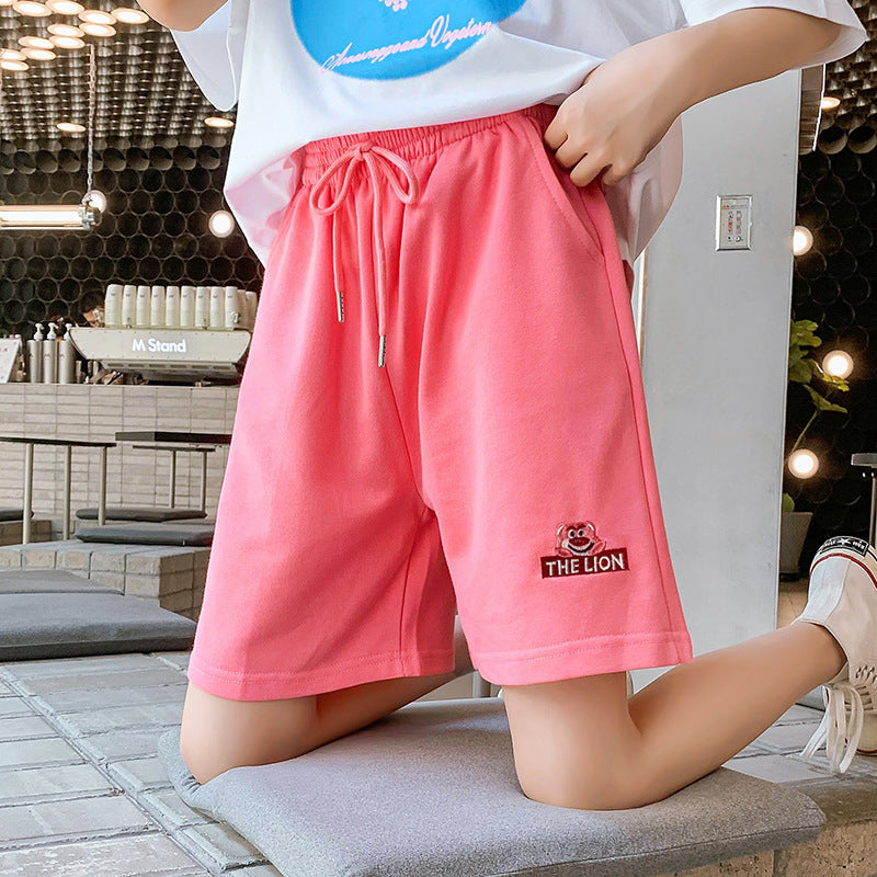 Children's summer shorts cotton shorts boys and girls hot pants loose elastic hypertrophy sweat-absorbent high waist cowhide tide