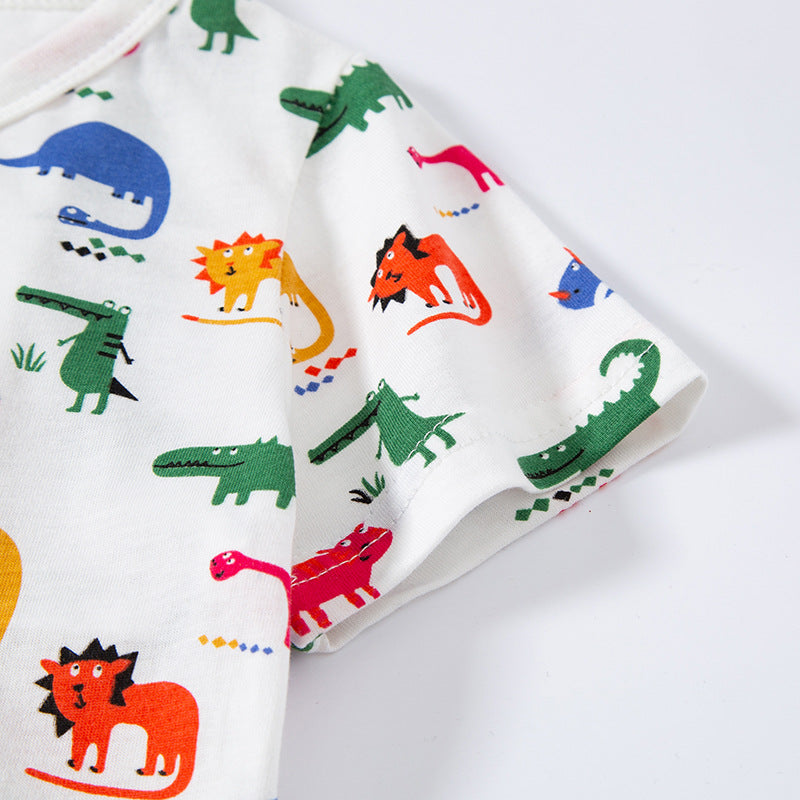 betop children's clothing 2024 summer new children's clothing children's full print dinosaur short-sleeved baby tops short-sleeved T-shirts