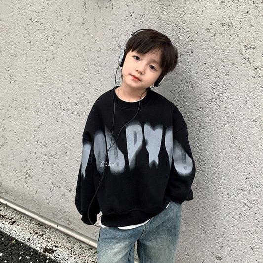 Amo Beibei 2024 spring new children's cool tops for boys and girls hip-hop letters loose sweatshirt trend