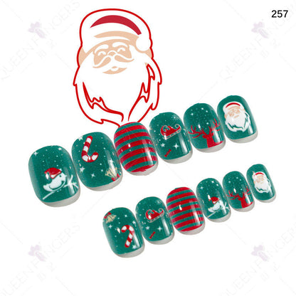 Christmas children's nail tips short wearable nail tips finished cute nail art children's nail art fake nail tips