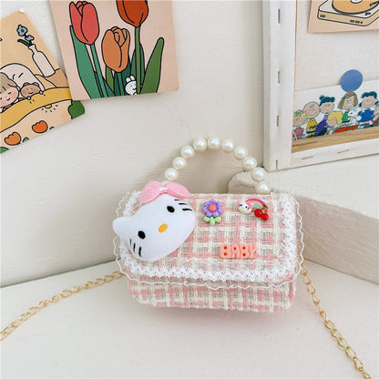 Cartoon cute children's handbag fashionable contrast color girl chain shoulder bag fashionable doll crossbody bag small square bag