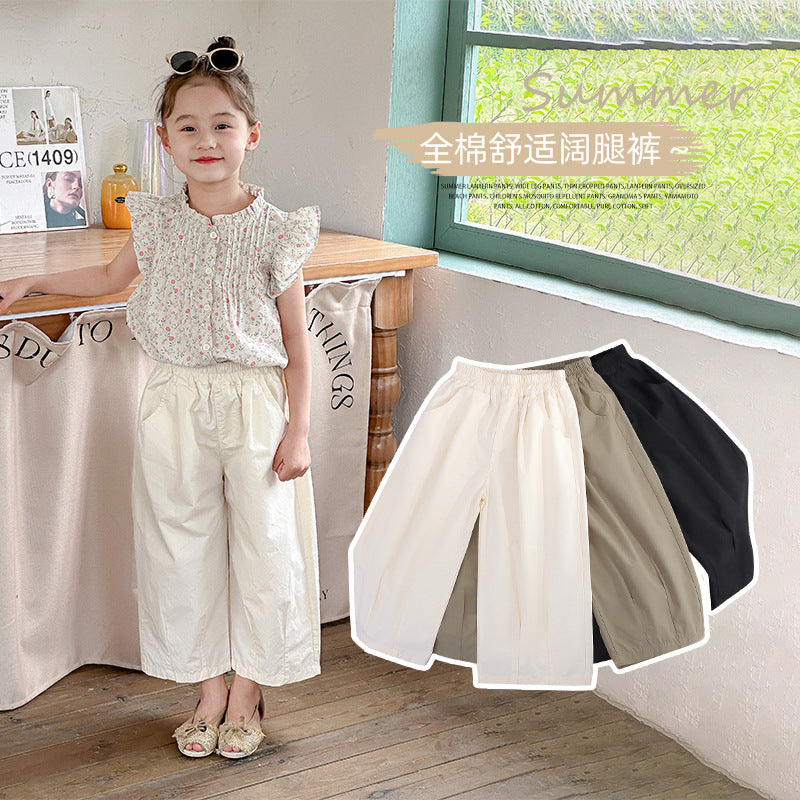 Children's summer cotton pants boys and girls anti-mosquito bloomers thin wide-leg pants pure cotton leggings fat loose