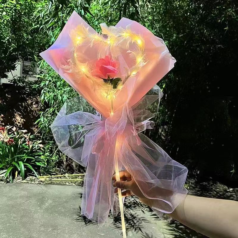 Cross-border luminous ball rose flower 520 Valentine's Day hot light balloon love feather bouquet street stall