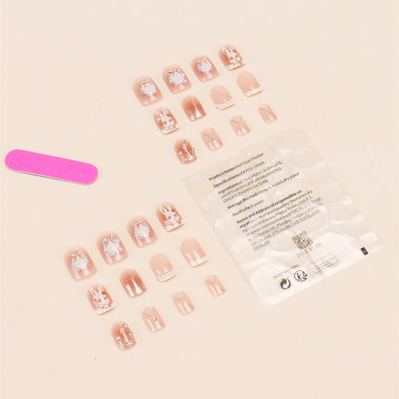 Internet celebrity handmade wear nail wholesale French ins style nude rabbit gilded nail stickers hot girl nail jelly glue 