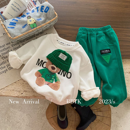 Children's suit 2024 Bangcheng spring new products boys and girls wearing hats bear suit baby casual two-piece suit C040