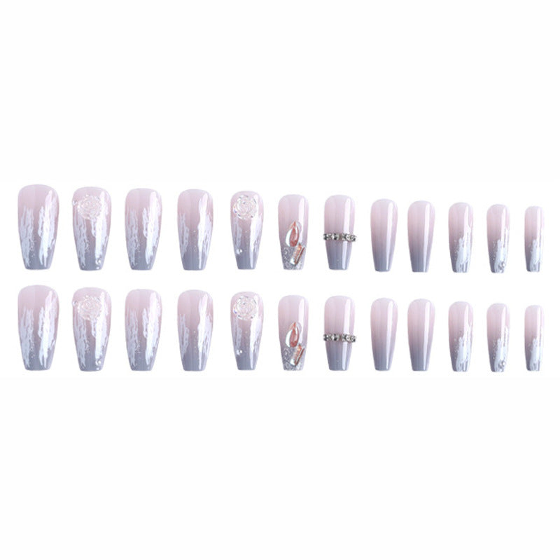 Hand-made wearable nail pieces wholesale medium and long ice camellia chain nail patches removable nail art finished products