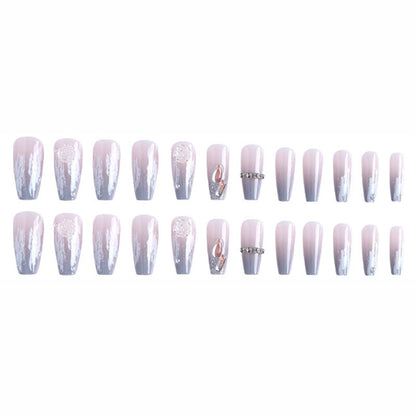 Hand-made wearable nail pieces wholesale medium and long ice camellia chain nail patches removable nail art finished products