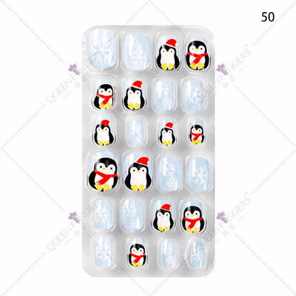 Manicure children's finished nail pieces 24 pieces of adhesive Christmas cartoon bagged wearable color nail pieces nail stickers