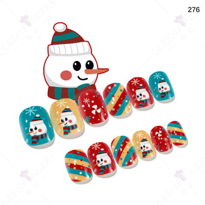 Christmas children's nail tips short wearable nail tips finished cute nail art children's nail art fake nail tips