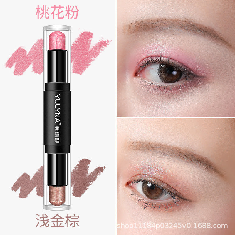 Yu Linna super hot lazy two-color glitter pearlescent waterproof liquid eyeshadow stick eyeliner one-touch molding net celebrity style