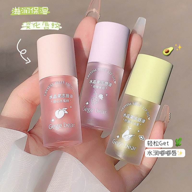 Gogo Bear Crystal Jelly Lip Oil Hydrating Moisturizing Moisturizing Diminish Lip Lines Lip Gloss Transparent Non-Greasy