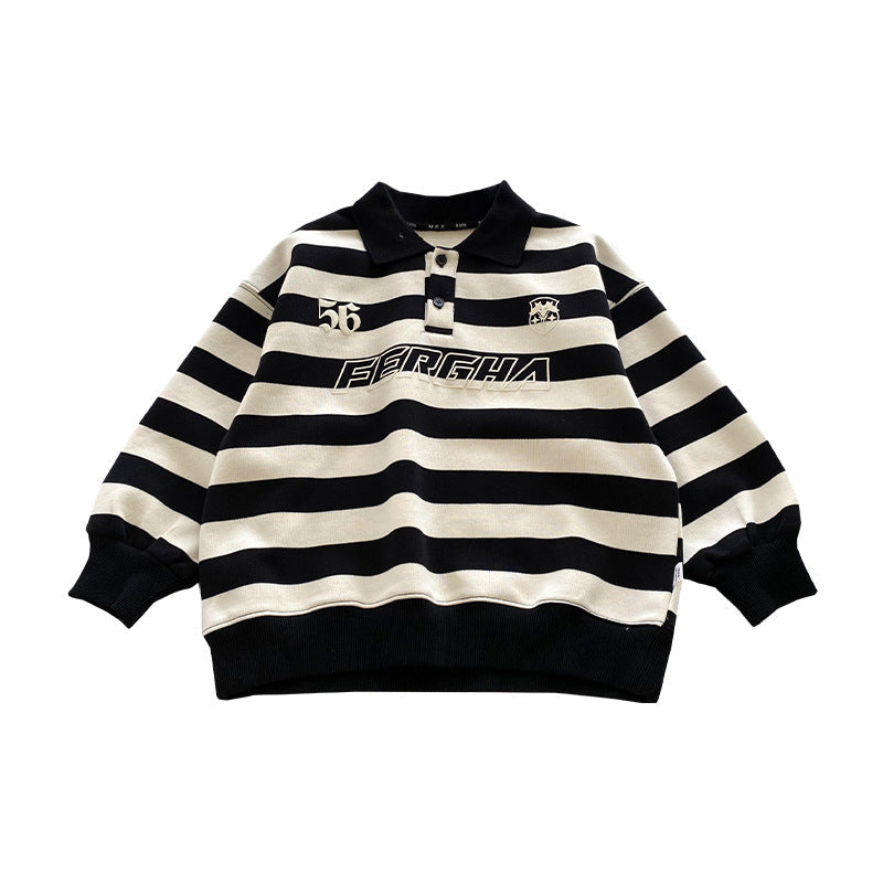 Mikoshi children's clothing boys' sweatshirt POLO shirt 2024 new children's striped medium and large children's long-sleeved autumn top trend