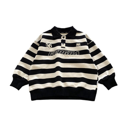 Mikoshi children's clothing boys' sweatshirt POLO shirt 2024 new children's striped medium and large children's long-sleeved autumn top trend