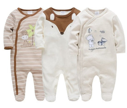 Crawling clothes pure cotton baby jumpsuit 3-piece set baby romper toddler foot-covered long-sleeved newborn pajamas cross-border wholesale