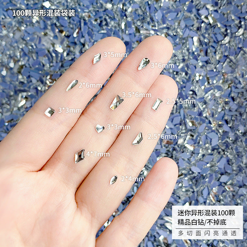 Nail art accessories wholesale mini small crystal white diamond washable grid hot base special-shaped silver diamond nails super flash