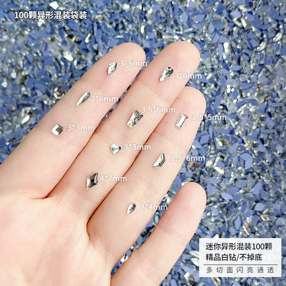 Nail art accessories wholesale mini small crystal white diamond washable grid hot base special-shaped silver diamond nails super flash